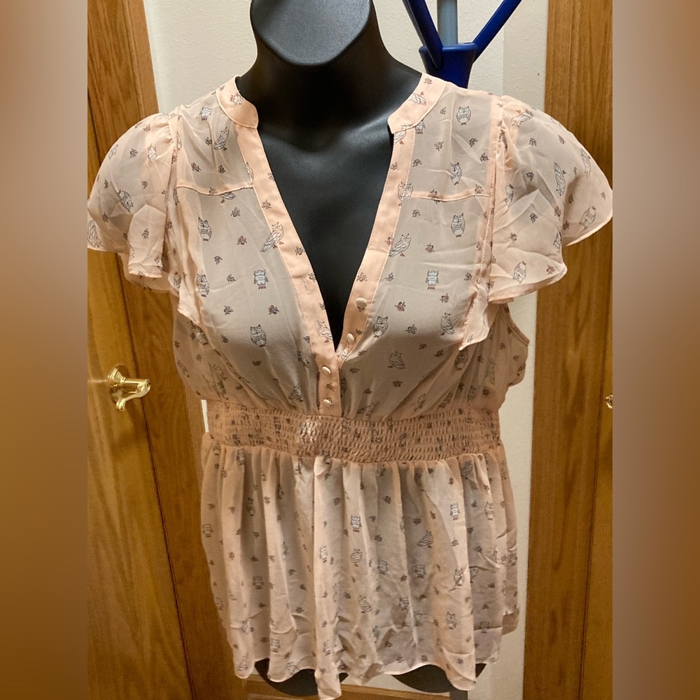 Torrid sheer light pink owl blouse